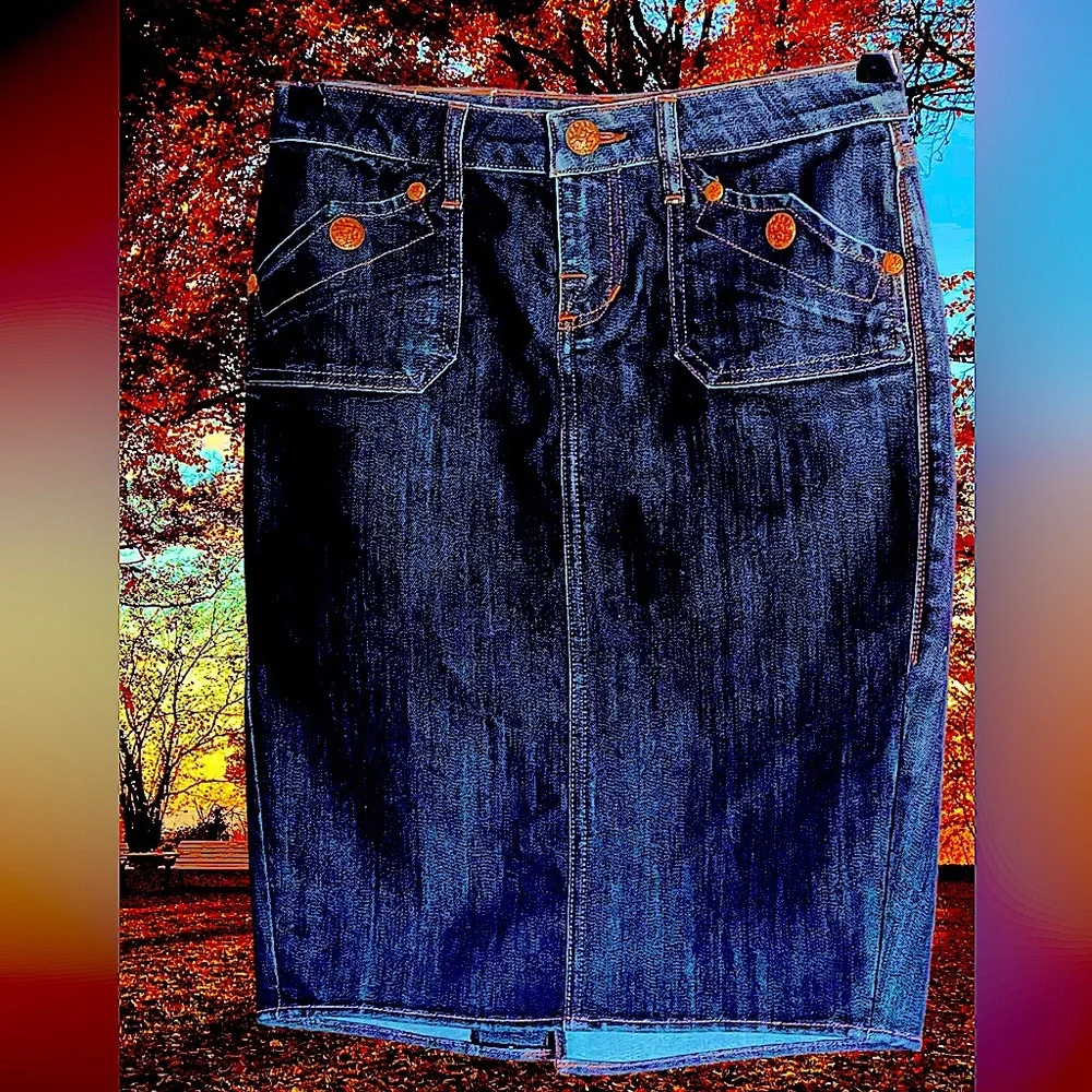 Rock & Republic Dark Wash Blue Jean Skirt Size 24 - Picture 1 of 7
